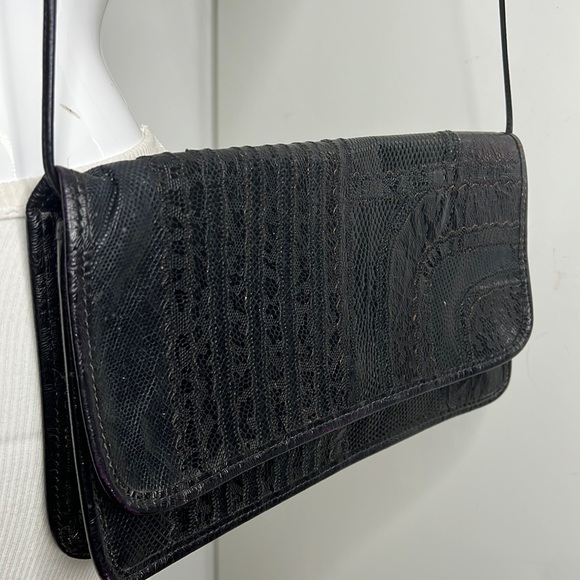 Carlos Falchi Mixed Exotic Lizard, Ostrich Snap Envelope Clutch Shoulder Bag